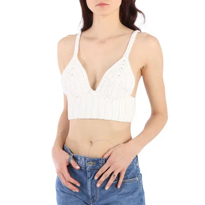 System Ladies Off White Crochet Crop Top