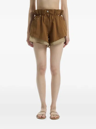 System Layered Paperbag-waist Shorts In Brown