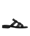 System Leather Flat Sandals In Black