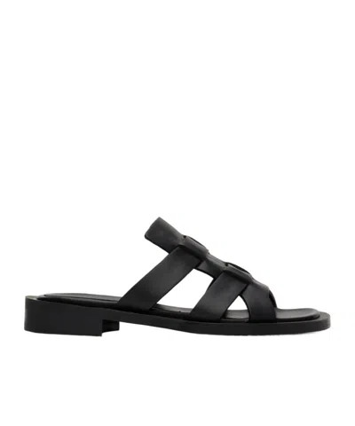 SYSTEM LEATHER FLAT SANDALS