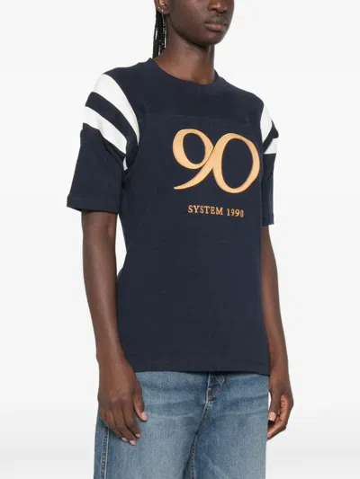 System Logo-print Striped-sleeve T-shirt In Blue