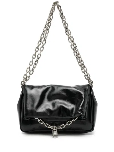 System Padded Leather Shoulder Bag In Black