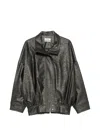 System Panelled High-neck Biker Jacket In Gray