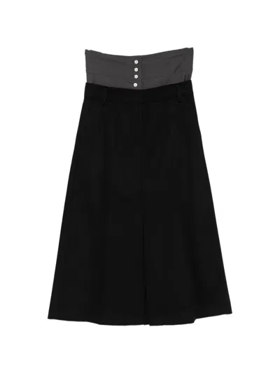 System Pinstriped Layered-waist Midi Skirt In Black