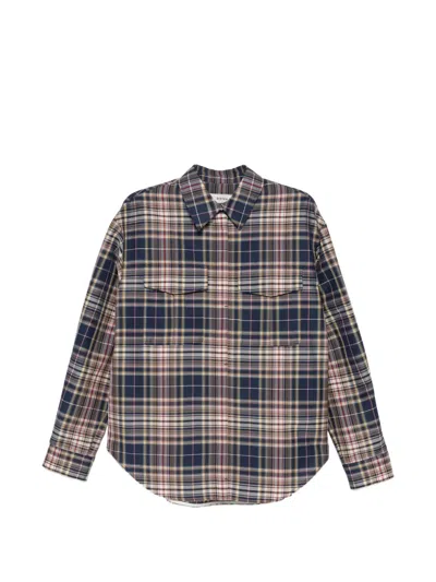 System Pocket Checked Shirt In Blue