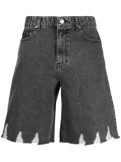 System Black Distressed Shorts In Grey