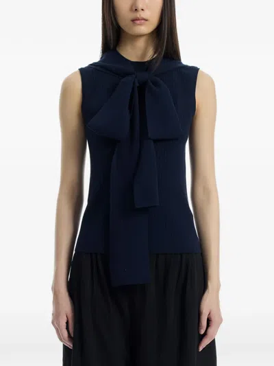 System Scarf-tie Ribbed-knit Top In Blue
