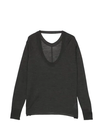 System Scoop-neck Long-sleeve Jumper In Black