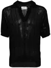System Black Open Knit Polo In Black