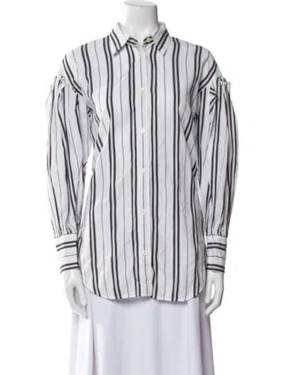 Pre-owned System Striped Long Sleeve Button-up Top In White
