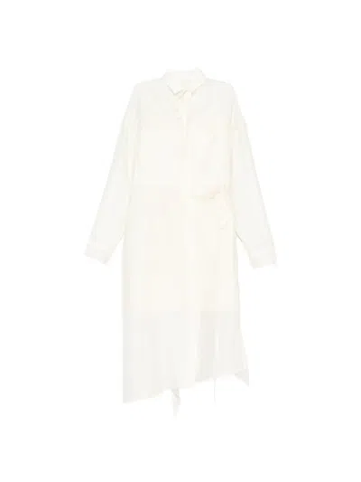 System Tie-neck Pocket Dress In White