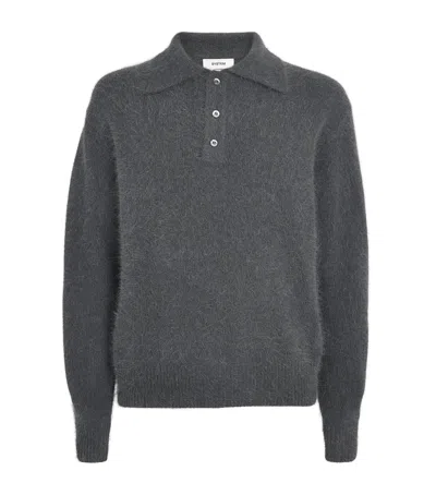 System Wool Long-sleeve Polo Shirt In Gray