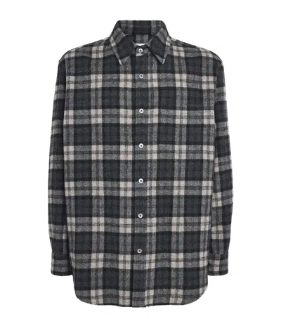 System Wool-blend Check Shirt In Black