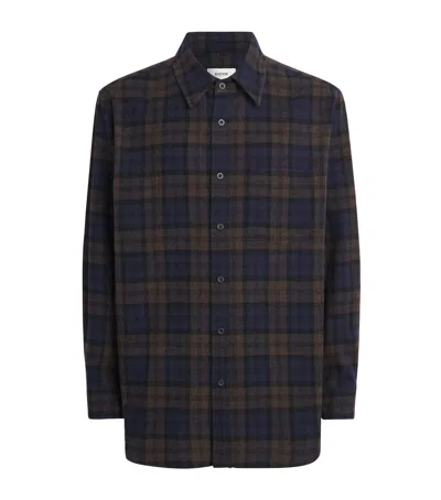 System Wool-blend Check Shirt In Navy