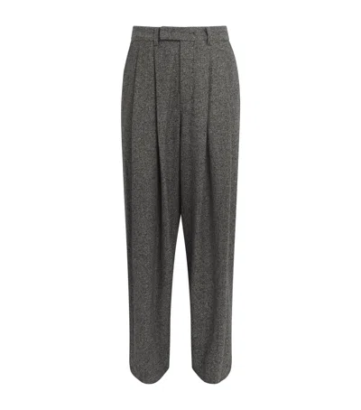 System Wool-blend Double Pleated Trousers In Black