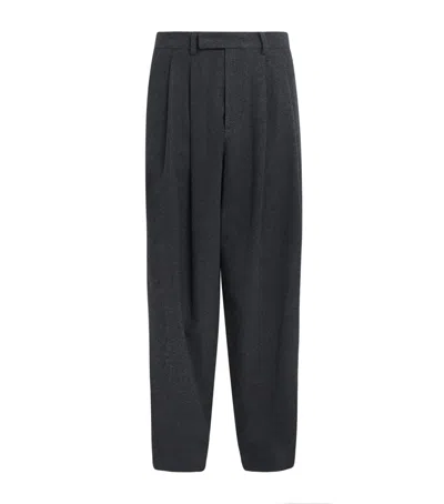 System Wool-blend Double Pleated Wide Trousers In Black