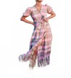 Sz Blockprints Emily Maxi Dress In Pink And Green Tartan In Pink
