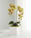 T & C Floral Company Double Orchid Faux Floral Arrangement With White Ceramic Vase In Green