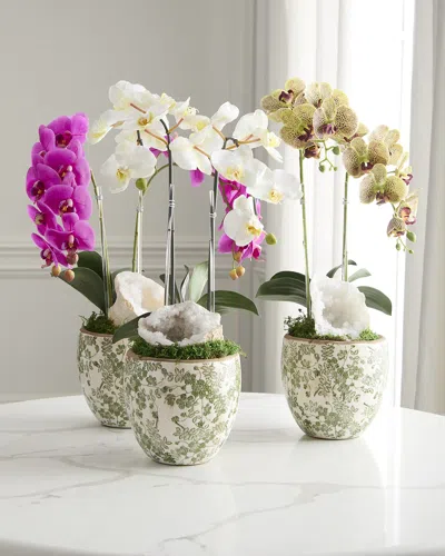 T & C Floral Company Double Orchid With Quartz 22" Faux Floral Arrangement In Ceramic Pot