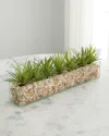 T & C Floral Company Faux Agave In Rectangular Glass Vase With Crushed Citrine In Dark Green Agave
