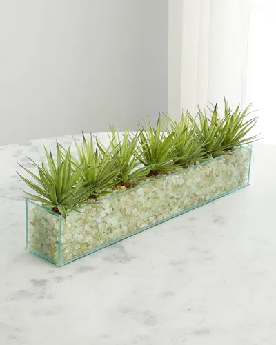 T & C Floral Company Faux Agave In Rectangular Glass Vase With Crushed Green Calcite In Dark Green Agave