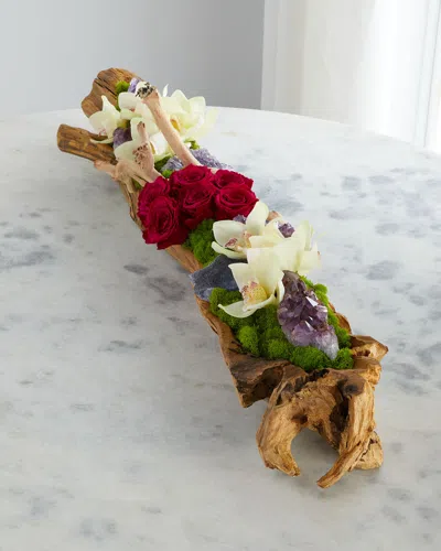 T & C Floral Company Log Filled With Preserved Stone Roses In Wht Fscha