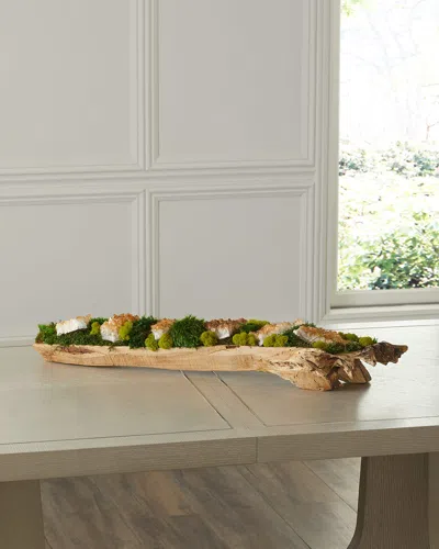 T & C Floral Company Preserved Moss And Geodes Garden In Hand-carved Wood Log - 36" In Citrine