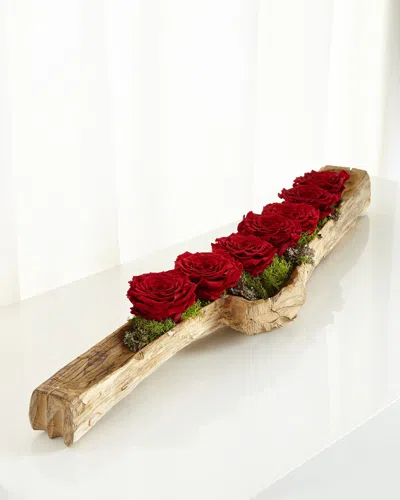 T & C Floral Company Preserved Roses In Wood Log In Red