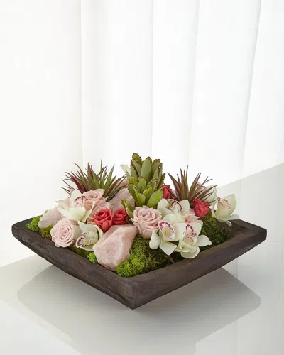 T & C Floral Company Succulents And Rose Quartz Faux-floral Arrangement In Pink