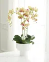 T & C Floral Company Triple Orchid Faux Florals In White Ceramic Pot With Selenite - 23" In Green