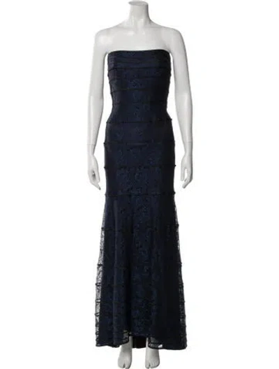 Pre-owned T By Tadashi Lace Pattern Long Dress In Blue