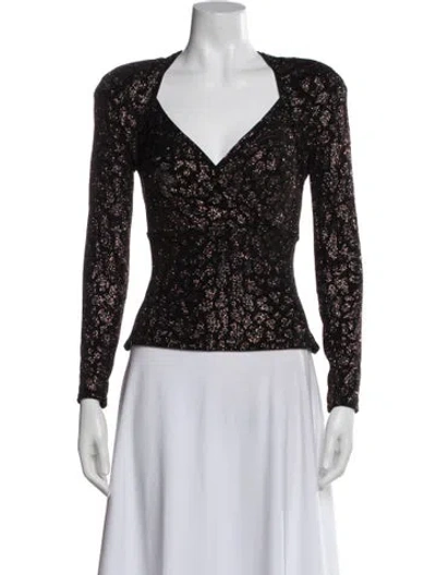 Pre-owned T By Tadashi Patterned V-neck Blouse In Black