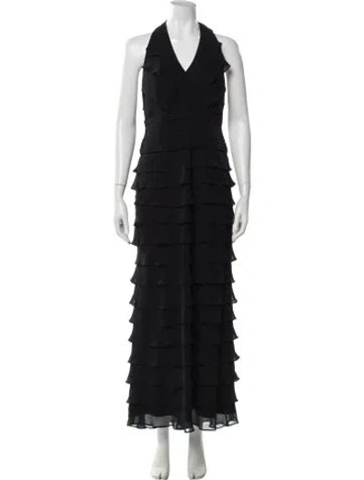 Pre-owned T By Tadashi Silk Long Dress In Black