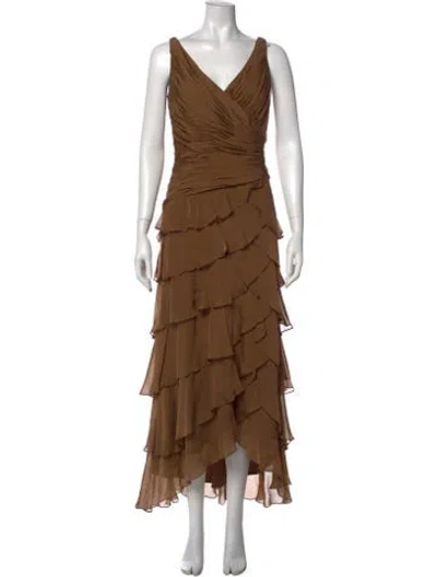Pre-owned T By Tadashi Silk Long Dress In Brown