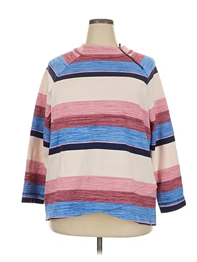 Pre-owned T By Talbots 3/4 Sleeve Top Pink Stripes Pattern Mock Neckline Tops