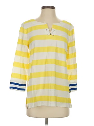 Pre-owned T By Talbots 3/4 Sleeve Top Yellow Stripes Pattern Boatneck Tops
