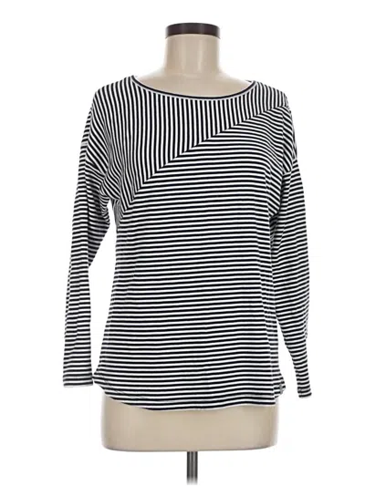 Pre-owned T By Talbots Long Sleeve Top Black Stripes Pattern Boatneck Tops