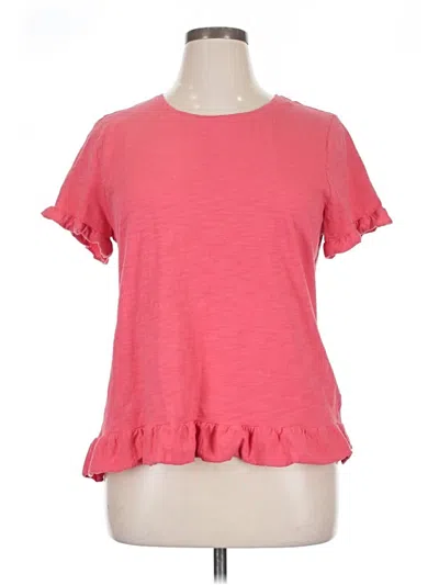 Pre-owned T By Talbots Short Sleeve Top Pink Ruffles Neckline Tops