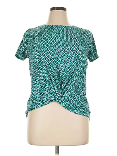 Pre-owned T By Talbots Short Sleeve Top Teal Keyhole Neckline Tops