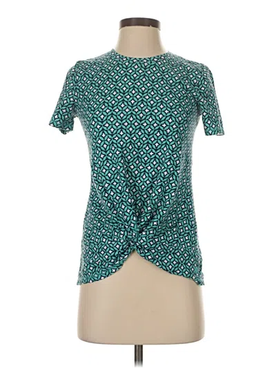 Pre-owned T By Talbots Short Sleeve Top Teal Keyhole Neckline Tops In Blue