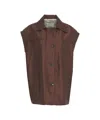 T Coat Brown Oversize Vest With Button Closure In Brown