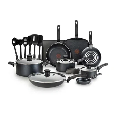 T-fal Essentials 20-pc. Aluminum Non-stick Cookware Set In Black