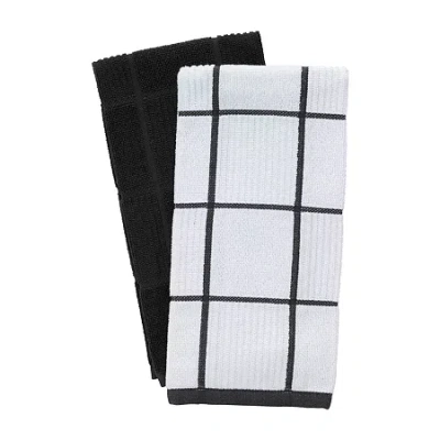 T-fal Solid & Check Parquet 2-pc. Kitchen Towel Set In Black