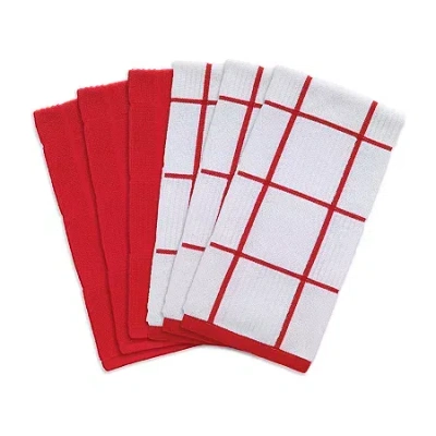 T-fal Solid & Check Parquet 6-pc. Kitchen Towel Set In Red