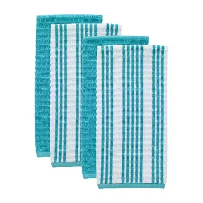 T-fal Solid And Stripe Waffle 4-pc. Kitchen Towel Set In Blue