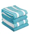 T-fal Solid And Stripe Waffle Kitchen Towel, Set Of 4 In Breeze