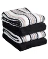 T-fal Solid And Stripe Waffle Kitchen Towel, Set Of 4 In Charcoal
