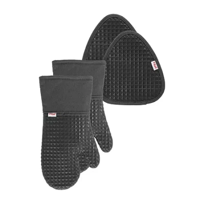 T-fal Waffle 4-pc. Mitts And Pot Holder Set In Black