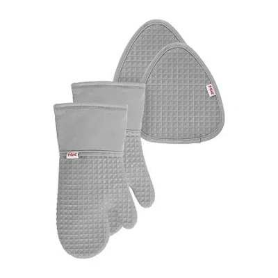 T-fal Waffle 4-pc. Mitts And Pot Holder Set In Gray