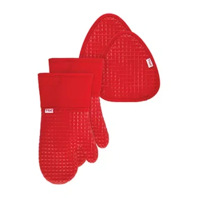 T-fal Waffle 4-pc. Mitts And Pot Holder Set In Red